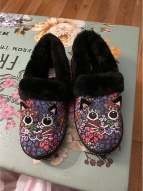 BOBS by Skechers Women's Cat Print Memory Foam Slippers, Size 9